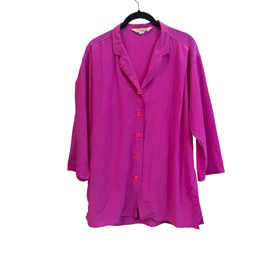 Marina Rinaldi Magenta Pink 100%‎ Silk Tunic Top Made in Italy Size 19